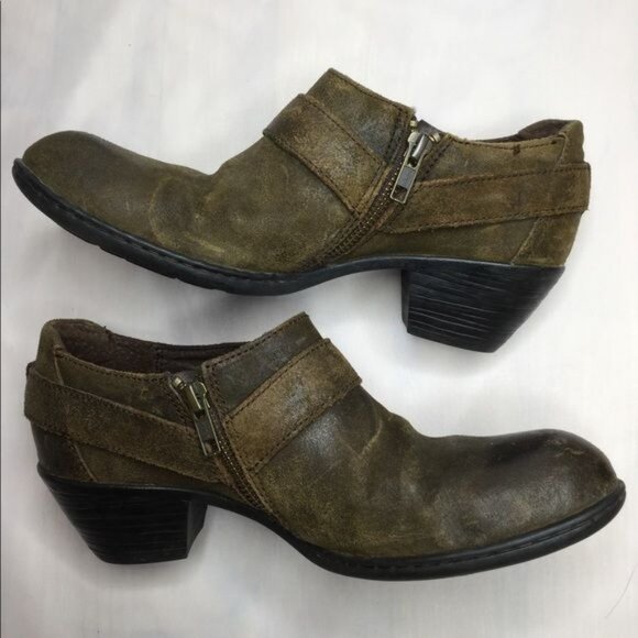 Born Womens Leather Booties Buckle Zipper Detail Size 7.5 Grunge Distressed Look - Picture 3 of 11